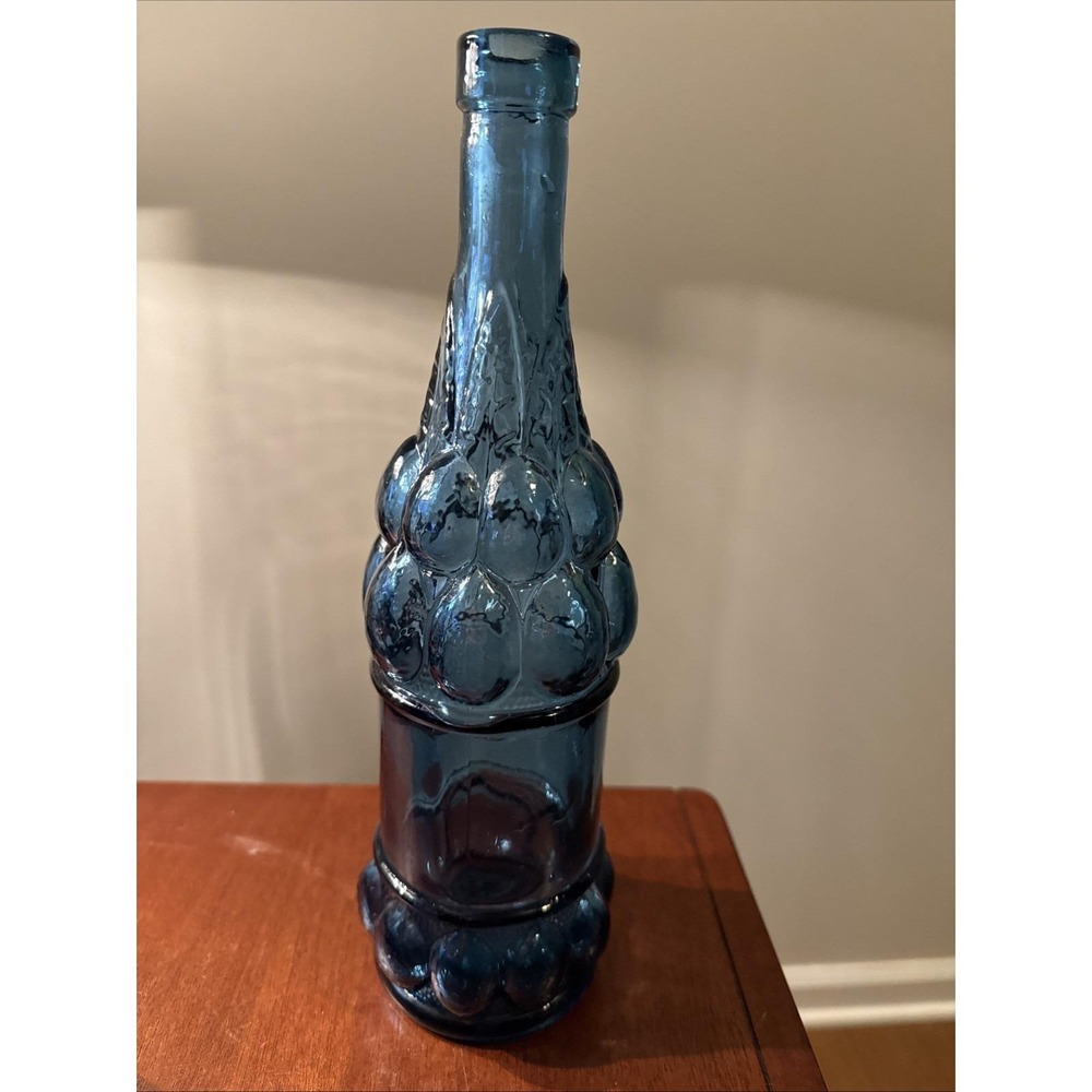 Vintage blue Glass Bottle Stamped Canellas Mallorca 12in